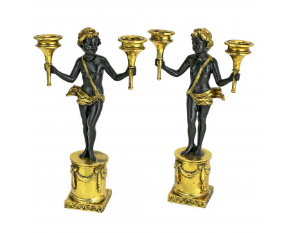 Toscano - Set of 2 French Neoclassical Cherub Candlestick