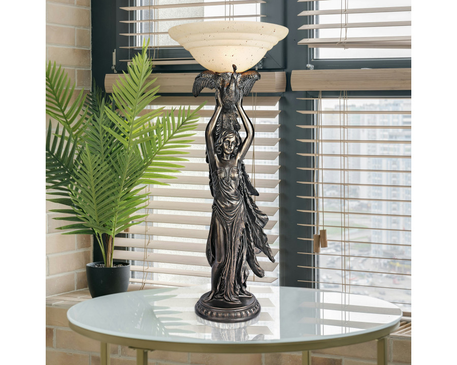 Toscano - The Peacock Goddess Torchiere Table Lamp in Bronze, Designer Resin