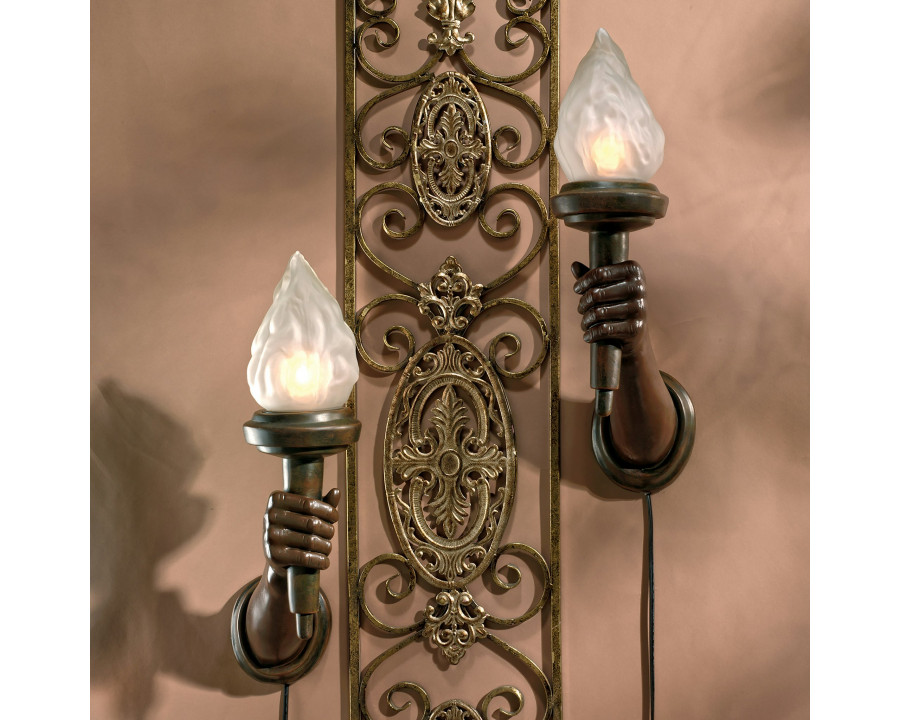 Toscano - Set of 2 French Neoclassical Arm-Held Sculptural Torch Wall Sconce