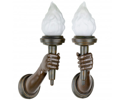 Toscano - Set of 2 French Neoclassical Arm-Held Sculptural Torch Wall Sconce