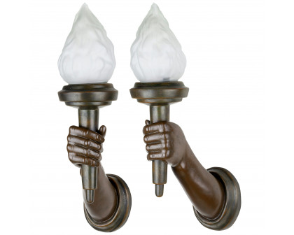 Toscano - Set of 2 French Neoclassical Arm-Held Sculptural Torch Wall Sconce