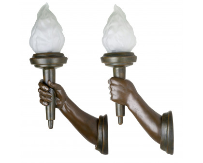 Toscano - Set of 2 French Neoclassical Arm-Held Sculptural Torch Wall Sconce