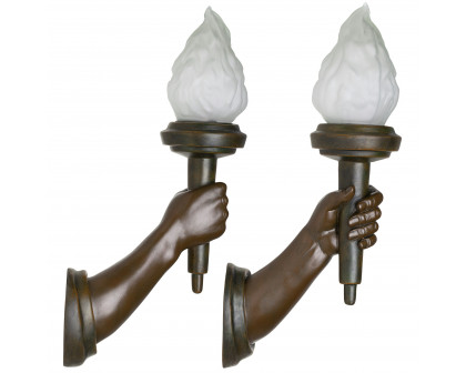 Toscano - Set of 2 French Neoclassical Arm-Held Sculptural Torch Wall Sconce