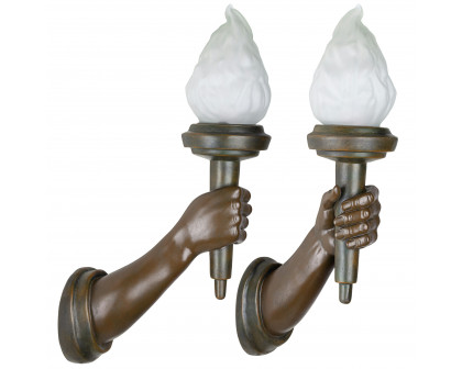 Toscano - Set of 2 French Neoclassical Arm-Held Sculptural Torch Wall Sconce