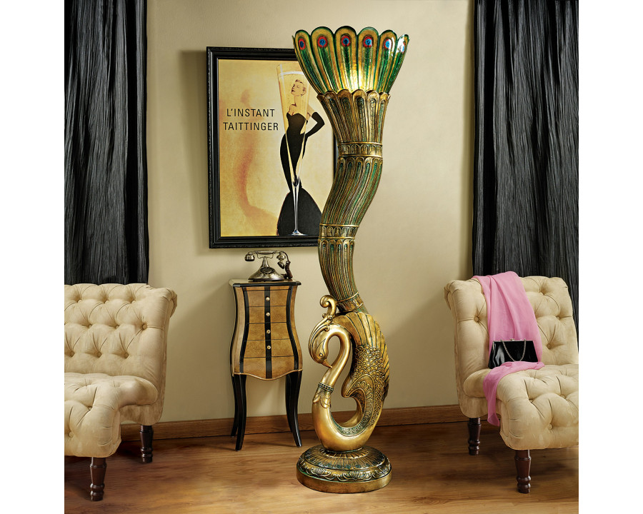 Toscano - Art Deco Peacock Sculptural Floor Lamp