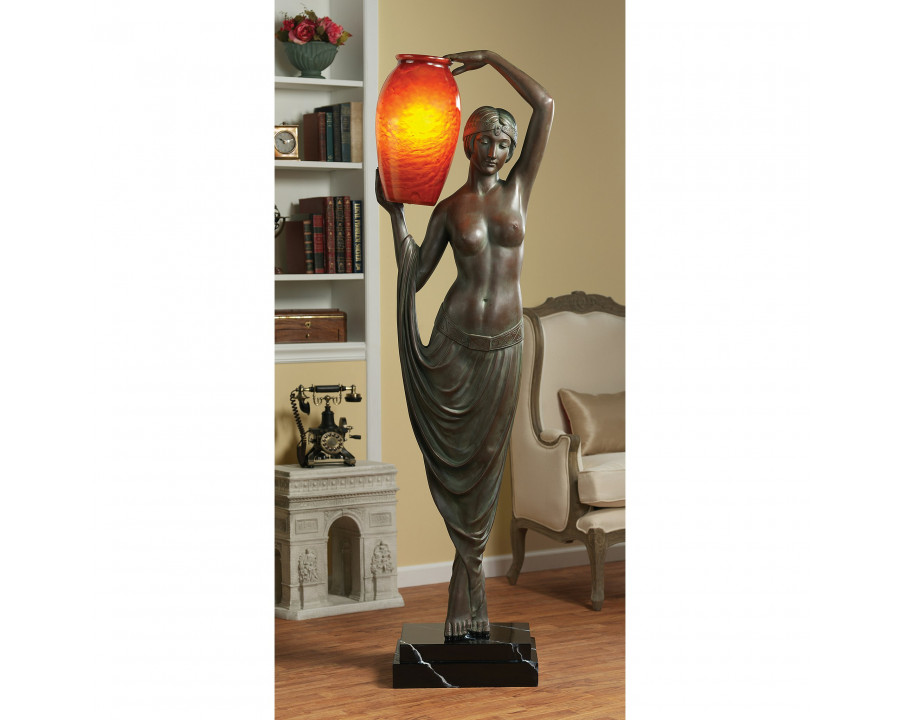 Toscano - Art Deco Goddess of Light Sculptural Floor Lamp in Bronze, Designer Resin