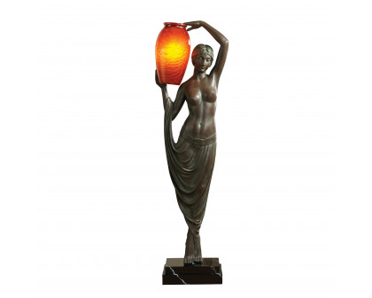 Toscano - Art Deco Goddess of Light Sculptural Floor Lamp in Bronze, Designer Resin