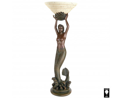 Toscano - The Goddess Offering Mermaid Sculptural Table Lamp in Verdigris, Designer Resin