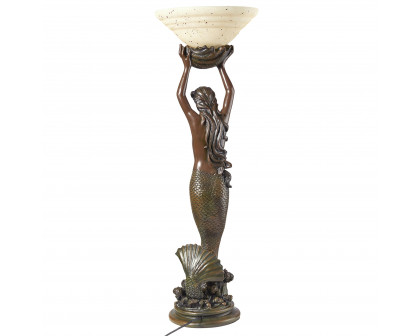 Toscano - The Goddess Offering Mermaid Sculptural Table Lamp in Verdigris, Designer Resin