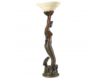 Toscano - The Goddess Offering Mermaid Sculptural Table Lamp in Verdigris, Designer Resin