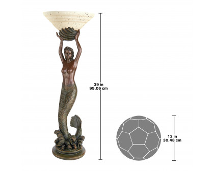 Toscano - The Goddess Offering Mermaid Sculptural Table Lamp in Verdigris, Designer Resin