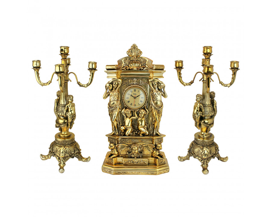 Toscano - Chateau Chambord Clock with Candelabra Ensemble