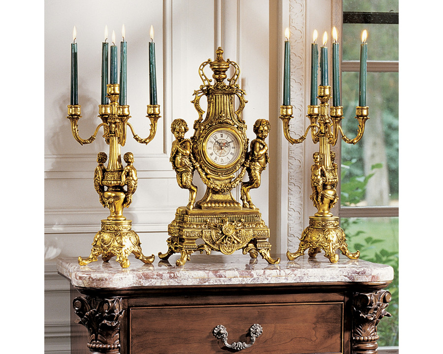 Toscano - Chateau Beaumont Grand Clock with Candelabra Ensemble