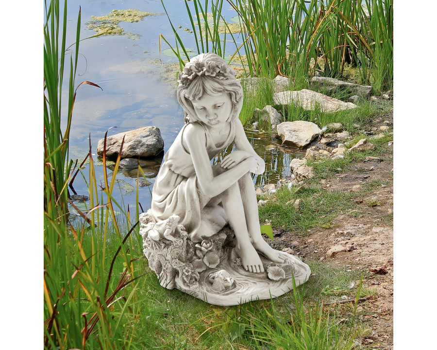 Toscano - Pausing by the Pond Little Girl Garden Statue