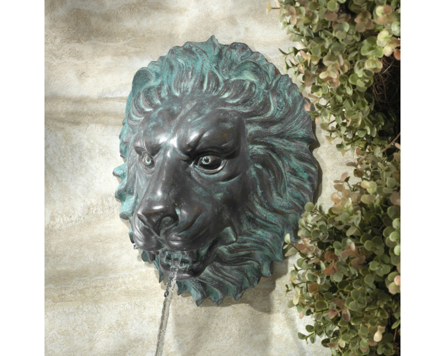 Toscano - Florentine Lion Head Spouting Bronze Garden Wall Sculpture