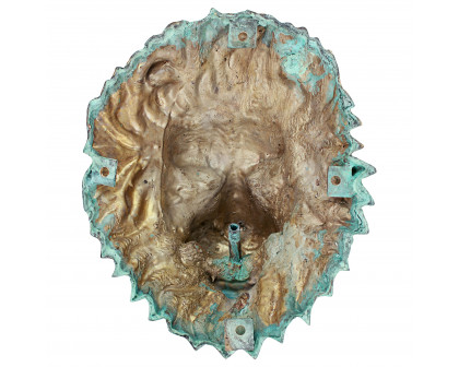 Toscano - Florentine Lion Head Spouting Bronze Garden Wall Sculpture