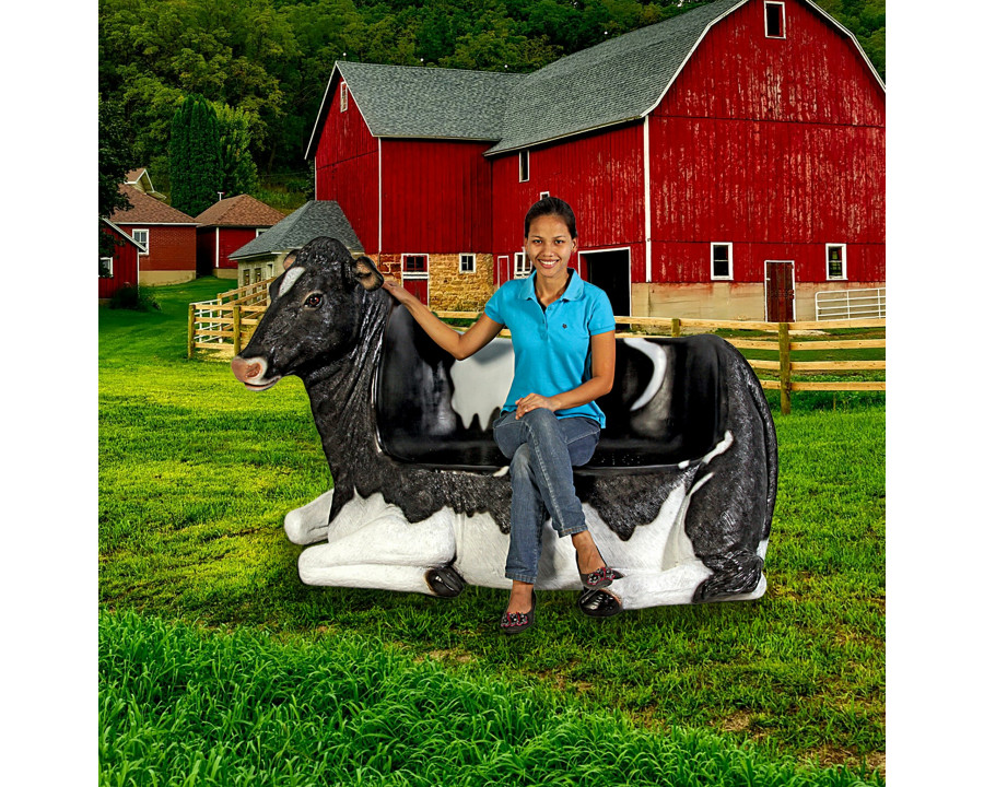 Toscano - Cowch Holstein Cow Photo Op Sculptural Bench