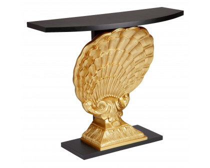 Toscano - Neoclassical French Coquille Sculptural Console Table in Black/Gold, Fiberglass