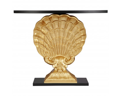 Toscano - Neoclassical French Coquille Sculptural Console Table in Black/Gold, Fiberglass