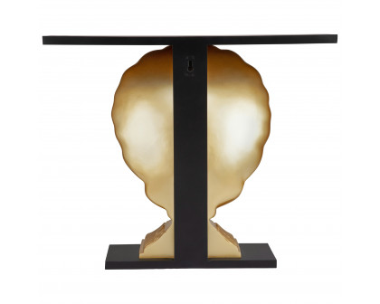 Toscano - Neoclassical French Coquille Sculptural Console Table in Black/Gold, Fiberglass