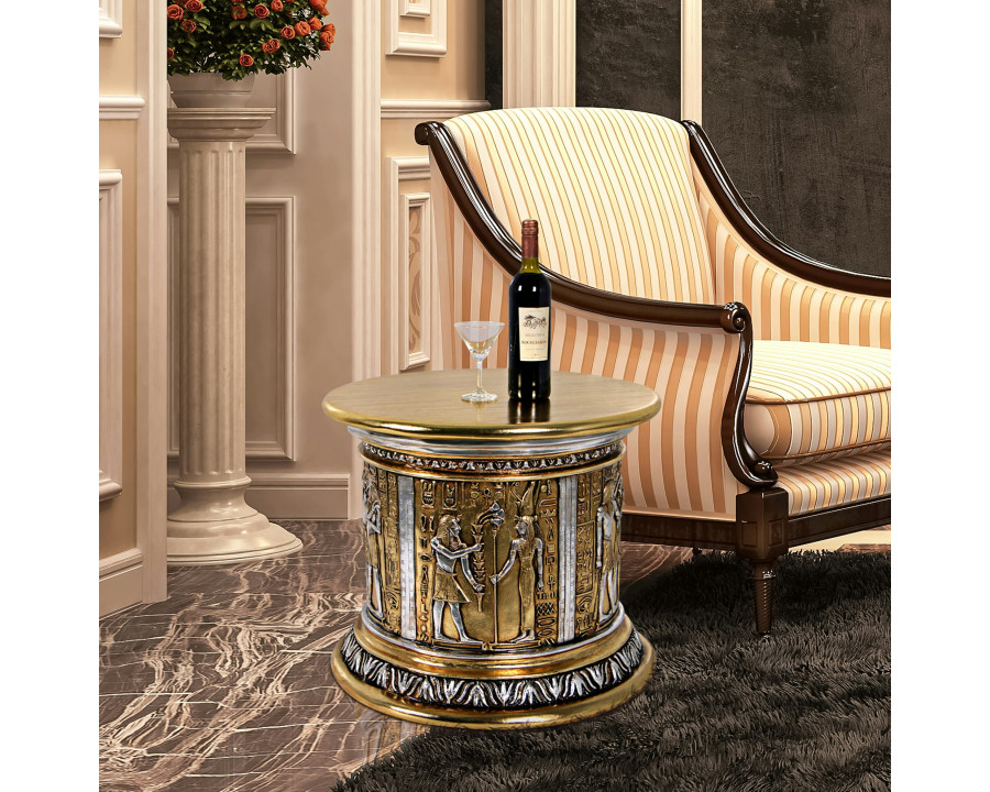 Toscano - Egyptian Karnak Temple Side Table and Statuary Pedestal in Silver/Gold, Fiberglass