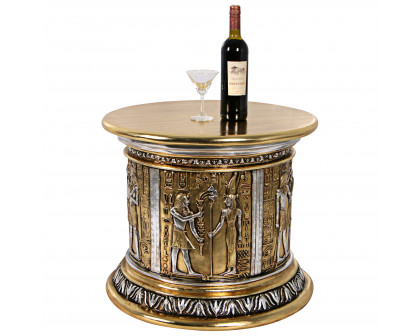 Toscano - Egyptian Karnak Temple Side Table and Statuary Pedestal in Silver/Gold, Fiberglass