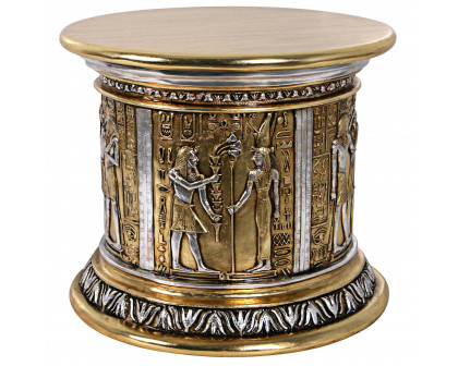 Toscano - Egyptian Karnak Temple Side Table and Statuary Pedestal in Silver/Gold, Fiberglass