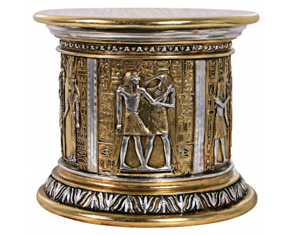 Toscano - Egyptian Karnak Temple Side Table and Statuary Pedestal in Silver/Gold, Fiberglass