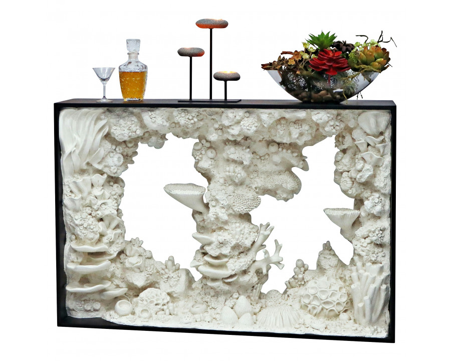 Toscano - Coral Reef Oceanside Sea Console Table in Black/White, Designer Resin