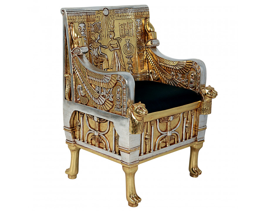 Toscano - King Tut Egyptian Throne Chair in Silver/Gold, Fiberglass