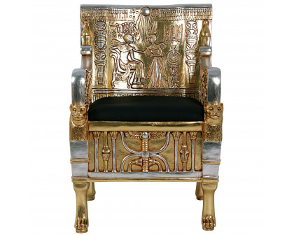 Toscano - King Tut Egyptian Throne Chair in Silver/Gold, Fiberglass