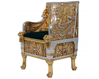 Toscano - King Tut Egyptian Throne Chair in Silver/Gold, Fiberglass