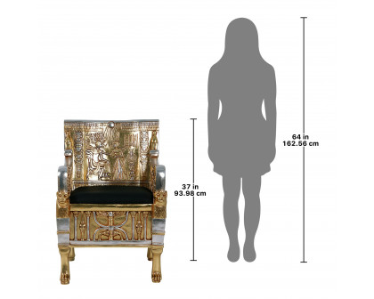 Toscano - King Tut Egyptian Throne Chair in Silver/Gold, Fiberglass