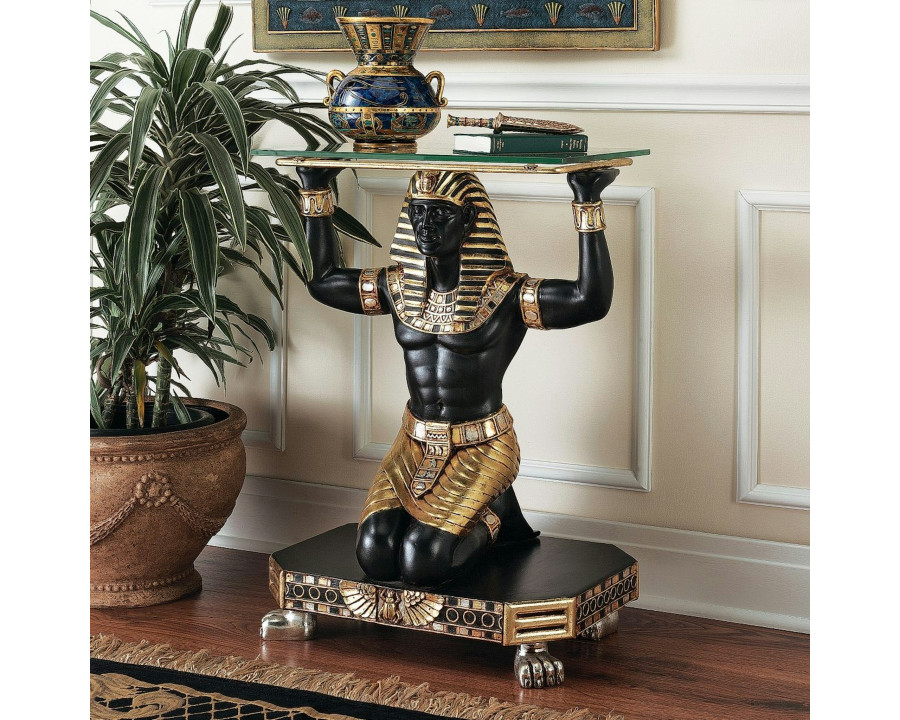 Toscano - Servant to the Pharaoh Glass-Topped Console Table in Fiberglass