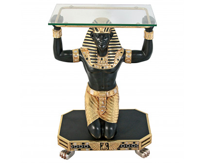 Toscano - Servant to the Pharaoh Glass-Topped Console Table in Fiberglass