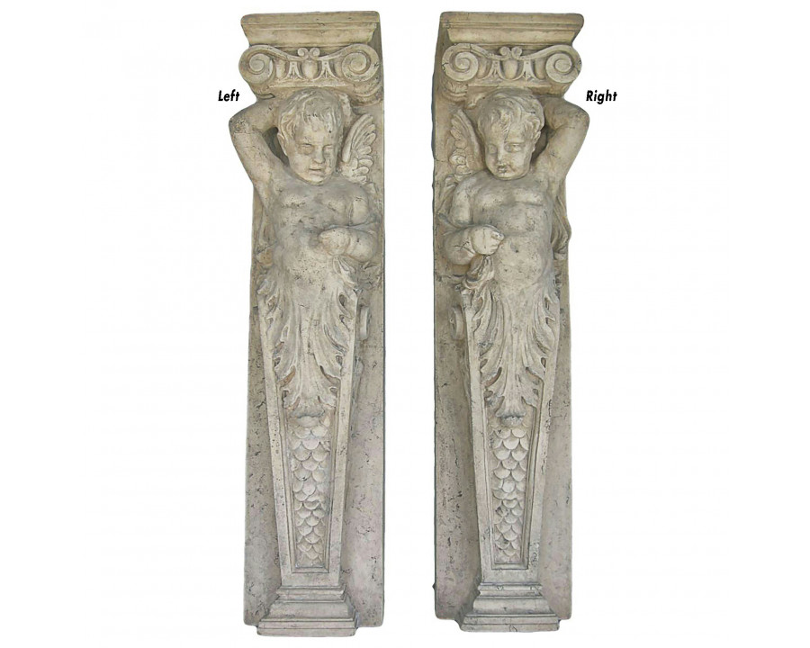 Toscano - Set of 2 Fontainebleau Winged Cherub Architectural Pilaster