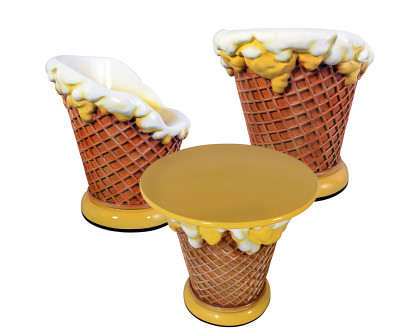 Toscano - Set of Ice Cream Parlor Sculptural Table and 2 Chairs