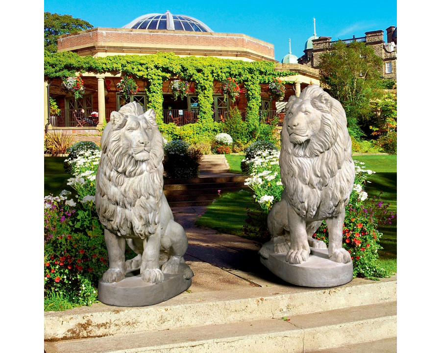 Toscano - Set of Stately Chateau Lion Sentinel Garden Statues Left and Right