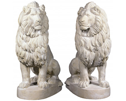 Toscano - Set of Stately Chateau Lion Sentinel Garden Statues Left and Right