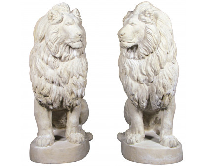 Toscano - Set of Stately Chateau Lion Sentinel Garden Statues Left and Right