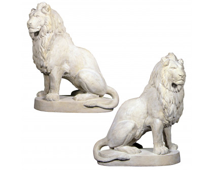 Toscano - Set of Stately Chateau Lion Sentinel Garden Statues Left and Right