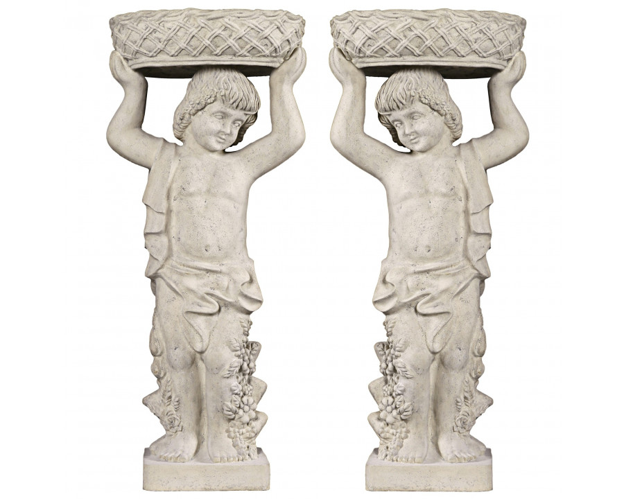 Toscano - Set of 2 Young Bacchus Garden Statues with Basket Planters