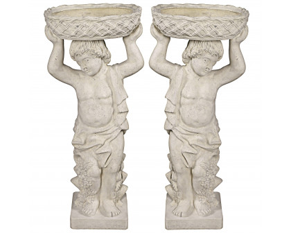 Toscano - Set of 2 Young Bacchus Garden Statues with Basket Planters