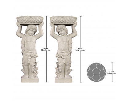 Toscano - Set of 2 Young Bacchus Garden Statues with Basket Planters