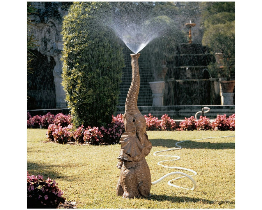 Toscano - Tiny the Elephant Lawn Sculpture with Garden Sprinkler