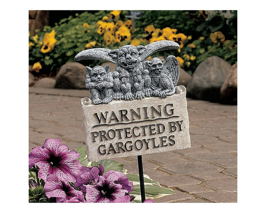 Toscano - Beware of Gargoyles Sign Garden Stake Wall Sculpture