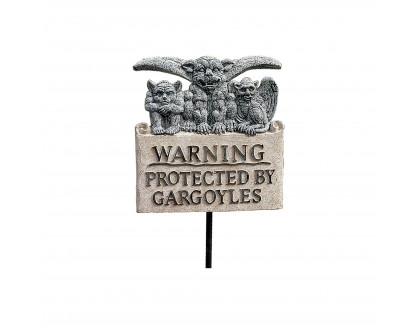 Toscano - Beware of Gargoyles Sign Garden Stake Wall Sculpture