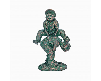 Toscano Leap Froggin Playing Boys Garden Statue - Verdigris