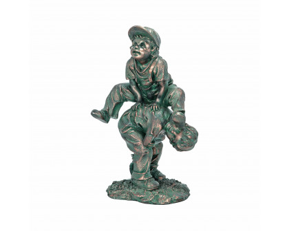 Toscano Leap Froggin Playing Boys Garden Statue - Verdigris