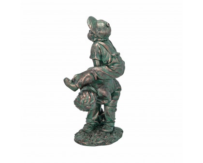 Toscano Leap Froggin Playing Boys Garden Statue - Verdigris